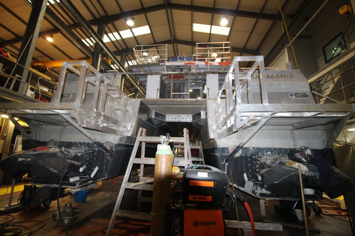 Low perspective view of stern hull